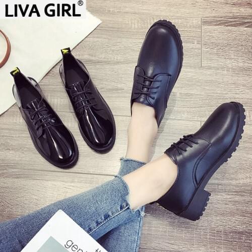 Womens casual shoes spring and autumn womens shoes soft bottom leather round head ladies shoes womens shoes