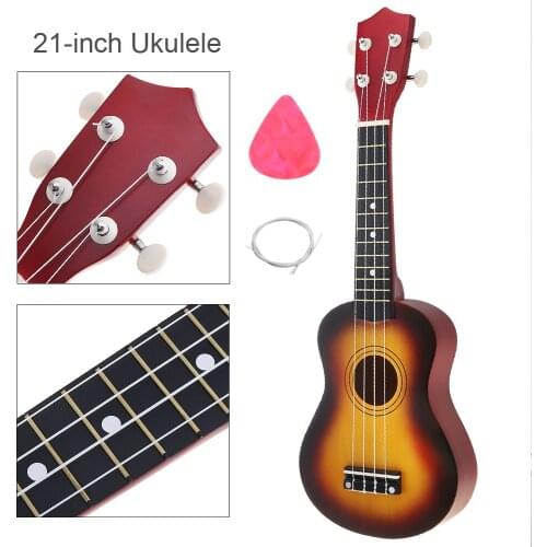 21 Inch Soprano Ukulele Beginners Children Sun Color Hawaii Four String Guitar with String and Pick as gifts