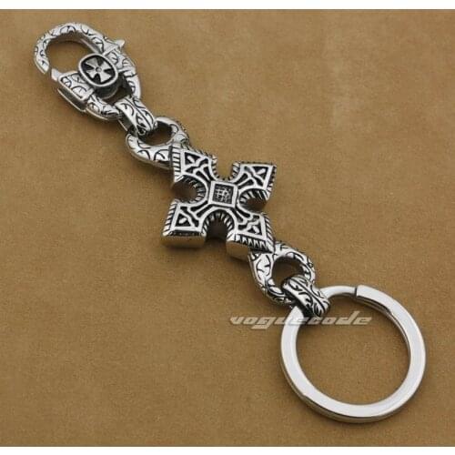 316L Stainless Steel Gothic Cross Mens Biker Rocker KeyChain 4B006KC