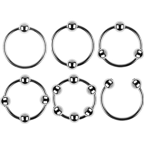 6 Rolling Beads Metal Cock Ring Glans Foreskin Correction Penis Sperm Lock Ring Hard Erection Ejaculation Delay Male Sex Toys