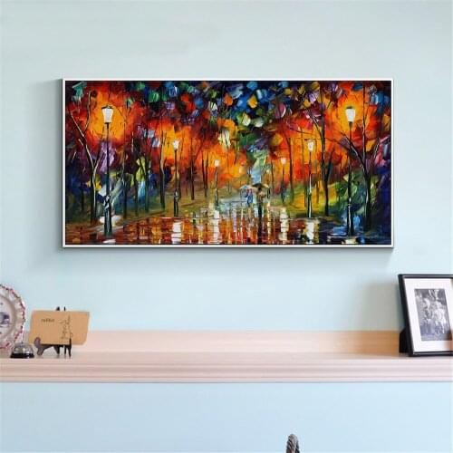 Abstract Wall Art On Canvas Rain Night Landscape Painting Romantic Evening Wall Pictures for Living Room Kitchen Bedroom Decor