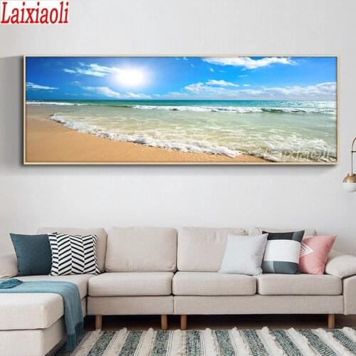 Natural Blue Beach Sunset Landscape Diamond Embroidery 5D DIY Diamond Painting Diamond Mosaic needlework living room decoration