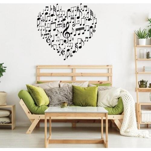 Large Musical Love Heart Wall Sticker Baby Nursery Kids Room Music Note Jazz Star Wall Decal Bedroom Vinyl Decor