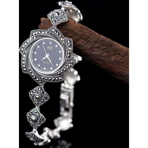 New Limited Edition Classic S925 Silver Pure Thai Silver Flower Bracelet Watches Thailand Process Rhinestone Bangle Dresswatch