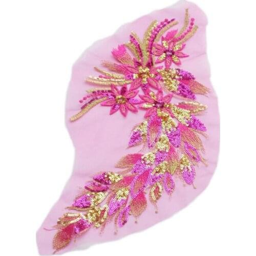 Florals Sequins Patches Embroidery Flowers Pattern Sparkly Applique Embroidery Glitter DIY Patches Sticker Black Blue Red White