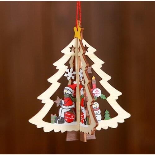 10cm Wood Christmas Decor Tree Bell Star Ornaments Wall Hang Home Decor