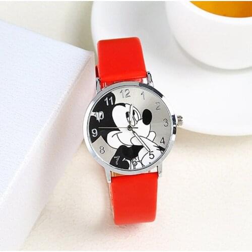 Disney Mickey Mouse Childrens Student Watch Creative Anime Cartoon Quartz Watch PU Leather Strap Boys and Girls Birthday Gifts