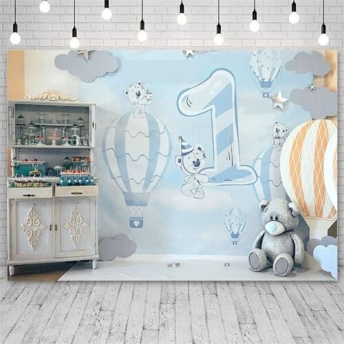 Avezano Backdrops 1st Birthday Party Hot air balloon Toy Bear Photography Backgrounds For Photo Studio Photozone Photocall Decor
