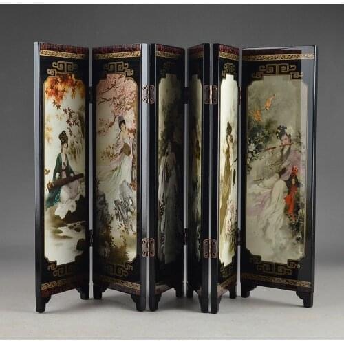 CHINA LACQUER WARE OLD HAND PAINTING BELLE COLLECTIBLES BEAUTY NICE FOLDING SCREEN decoration