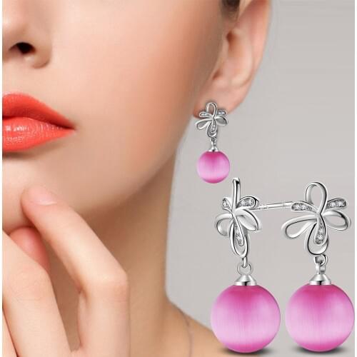 KOFSAC New Charm 925 Sterling Silve Earrings For Women Wedding Party Fashion White Pink Pearl Flower Crystal Jewelry Earring