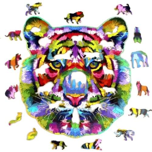 Colorful Wooden Puzzles Tiger Animal Shapes Wooden Jigsaw Puzzle Games For Adults Children Educational Toys DIY Crafts Gifts