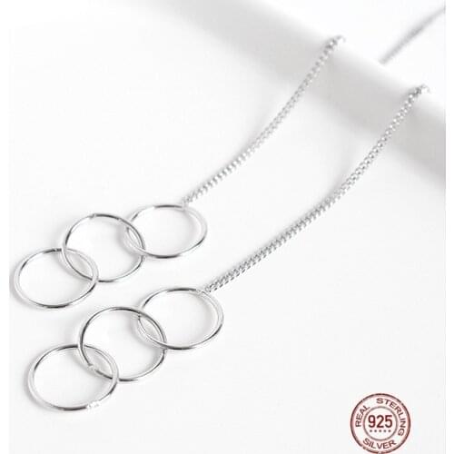 LKO New Geometry Circle Tassel Pendant Ear Line Cute 925 Sterling Silver Fashion Female Dangle Earrings For Women Jewelry Gifts