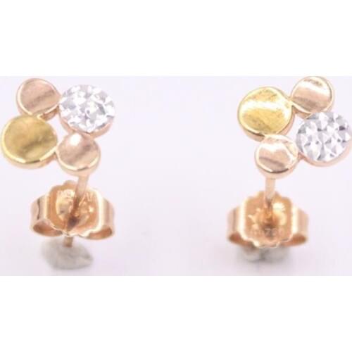 Real 18K Multi-tone Gold Stud Earrings For Women Charm Flower Gold Earrings Simple Style Lucky Gift