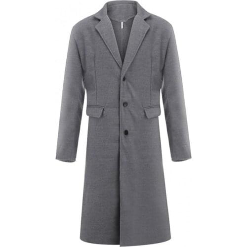 New Winter Men Long Sleeve Buttons Jacket Overcoat Mid-length Trench Coat Jacket