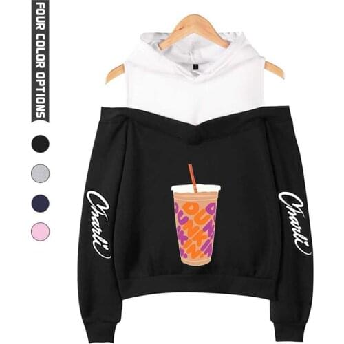 New Charli Damelio Hoodie Sweatshirt Off-Shoulder Women Girls Juice Print Fashion Pullovers Sudadera Mujer