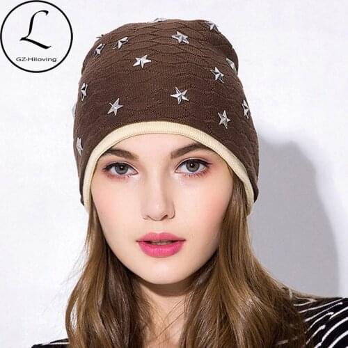 2018 Solid Unisex Metal Star Kullies Beanies Autumn Winter Acrylic Soft Warm Knitted Hat Men Women Skull Cap Hats Gorro Ski Caps