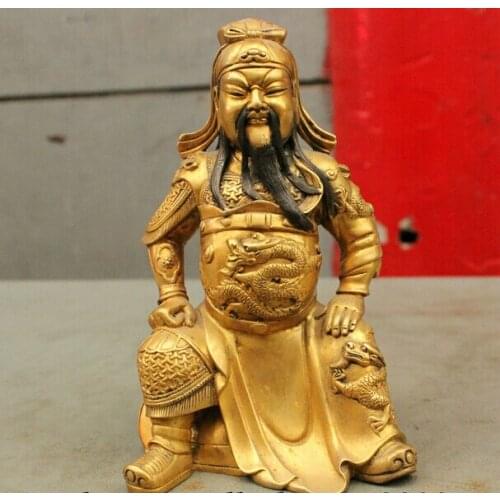 Wholesale factory Folk Chinese pure Bronze 24K Gold Dragon Warrior GuanGong Guan Yu God Statue 25% off