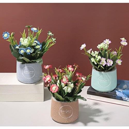 Plastic Ceramic Artificial Potted Vivid Desktop Decor Ceramic Fresh Fake Chrysanthemum Bonsai for Bedroom Simulation Bonsai