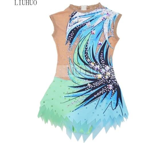 LIUHUO Figure Skating Dress Womens Girls' Ice Performance Rhythmic Gymnastics Blue Competition Leotard Artistic Costume Dance