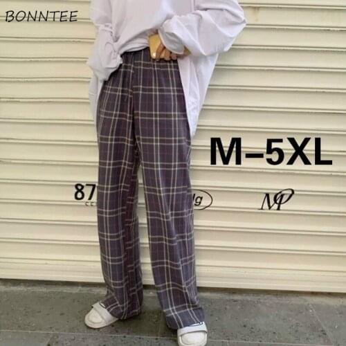 Casual Pants Women Harajuku Plaid Summer Popular Korean Teens High Waist Trouser Trendy Soft Full Length 2021 Straight Plus Size