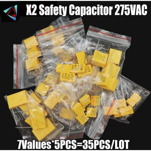X2 Safety Capacitor 275VAC 2.2Uf 1Uf 0.33Uf Assorted Kit 7Valuesx5Pcs=35Pcs
