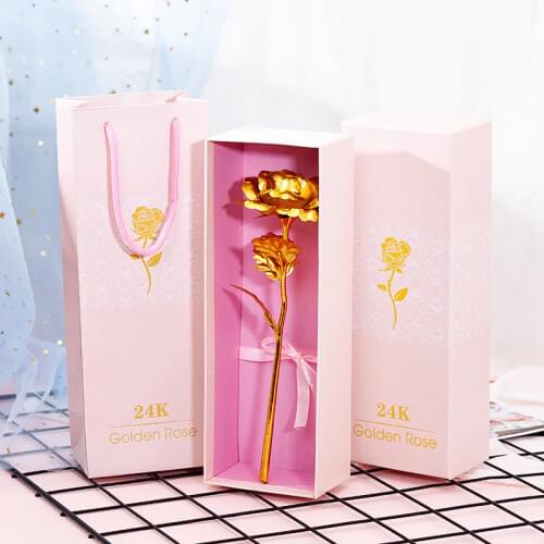 24K Gold Foil Rose Valentines Day Creative Gift Rose Emulated Flower Single Gold-plated Rose Bouquet Gold Foil Flower Box