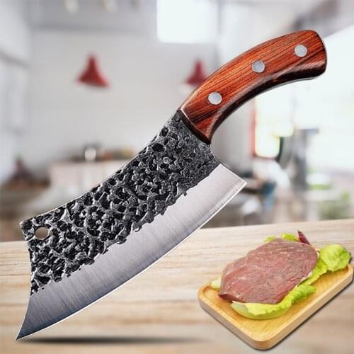 Handmade Forged Kitchen Knife Chef Knife Stainless Steel Butcher Knife for Meat Fish Fruit Vegetables Slicing Cleaver with Cover