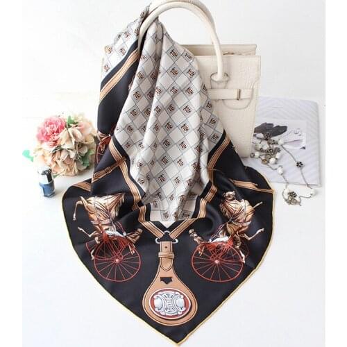 2021 New Horse Carriage Printing Scarf 100% Twill Silk Hand Rolled Edges 90*90cm 35'‘X35