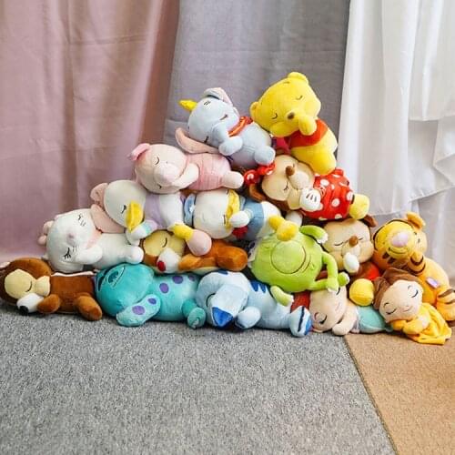 Disney Cartoon Sleeping Plush Toys Dolls Creative Cute Mickey Minnie Donald Duck Winnie The Pooh Stitch Stuffed Toys Kids Gifts