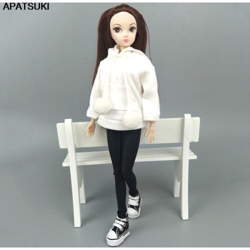 Pure White Sweatshirt Coat For Barbie Doll Clothes For Barbie Doll Outfits Leather Pants Canvas Shoes 1/6 Dolls Accessories