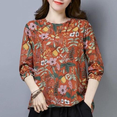 Cotton Linen Shirt Plus Size Women Clothing Long Sleeve Top Floral Vintage Blouse Ladies Casual 2020 Feminine