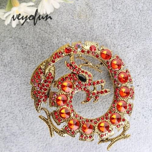 Veyofun Vintage Dragon Brooch Rhinestone pin for Women Accessories Jewelry New