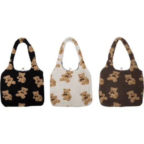 Women Lamb Like Fabrics Shoulder Tote Bag Canvas Fluffy Fur Bear Handbags 20CA