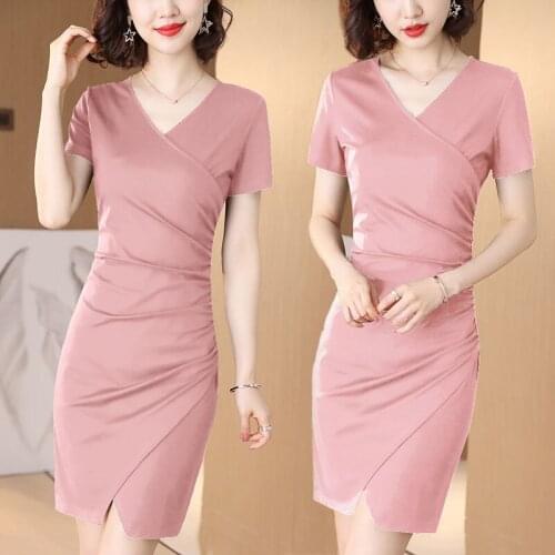 Women Dresses Summer Short-Sleeved Dress For Women Summer V-neck Split Female Dress Vestido De Mujer Femme Robe