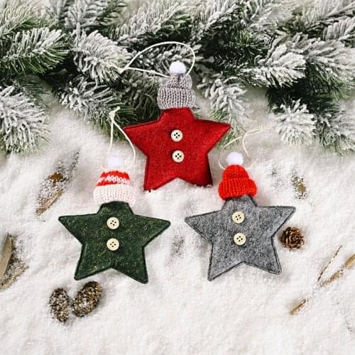 1PC Knitted Hat Star Pendants Ornaments Xmas Tree Ornament DIY Fabric Crafts Kids Gift For Home Christmas Party Decorations