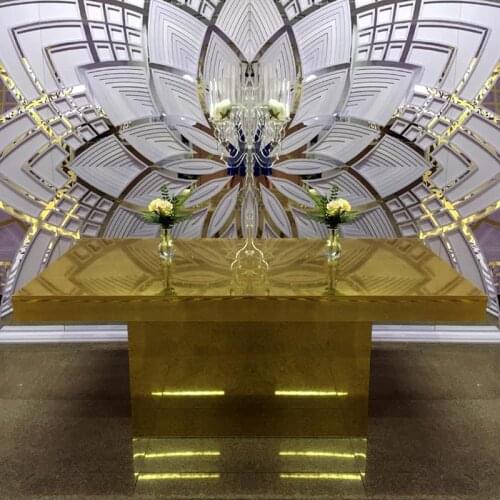 2021 Gorgeous Style Golden Mirrored Rectangle Acrylic Wedding Table Dinning For Home Party