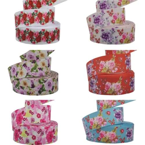 25 mm (5 yards/lot) Quality Thicker Ribbons Flowers printed Grosgrain Ribbon party decoration satin ribbons OEM
