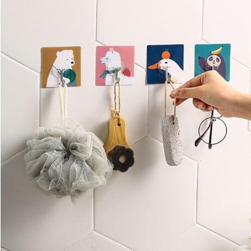 4Pc Animal Printed Punch-Free Seamless Self-Adhesive Suction Cup Wall Hook Kitchen Bathroom Living Room Storage Universal Hook