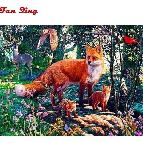 5d diy diamond painting fox cross stitch landscape Resin Diamond Embroidery diamond mosaic Needlework