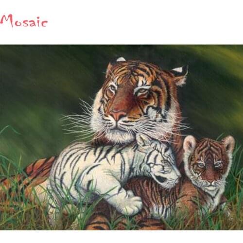 Diy,5d,full,Diamond painting Cross Stitch animal,Tiger and Cubs,Diamond Embroidery,Christmas gift,diamond Mosaic,Home Decoration