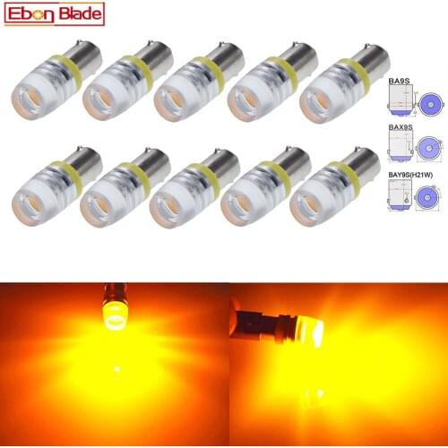 10Pcs BA9S T11 T4W BAX9S H6W BAY9S H21W Car LED Lights Bulbs COB Amber Yelow Orange Light Bulb Lamp Auto Styling 6V 12V 24V DC