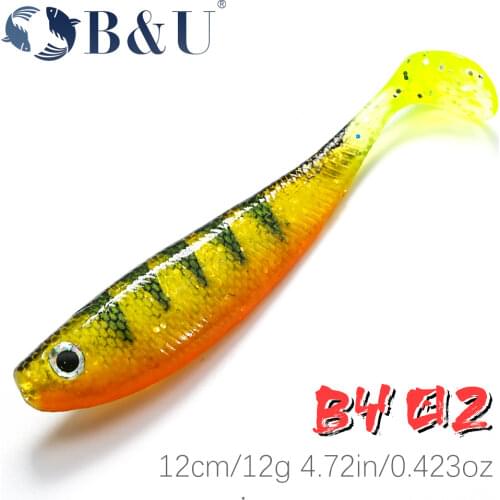 B&U 2pcs 120mm 12g Saltwater Freshwater Fishing soft Lures Silicone Minnow Worms Wobblers Artificial Bait Bass Tackle Jig
