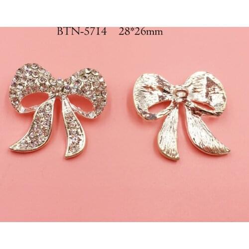 Free shipping 50PCS silver crystal rhinestone buttton bow as accessory (BTN-5714)