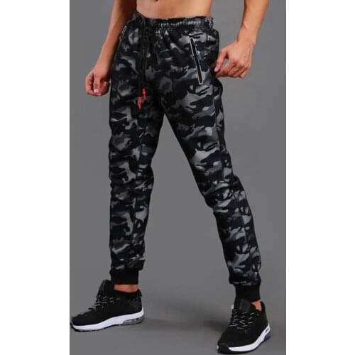 Men Long Trousers Camo Pants Ankle Tie Drawstring Pockets Fitness Running Sports Pants Sweatpants Pants