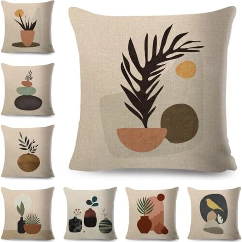 Japanese Style Pillow Case Decor Stone Vase Leaves Cushion Cover for Sofa Home Bedroom Living Room 45x45cm Polyester Pillowcase