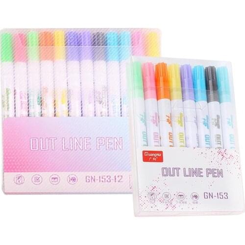 Color Double Line Outline Pen Portable Signature Pen DIY Fantasy Fluorescent Hook Line Pen Childrens Drawing Set