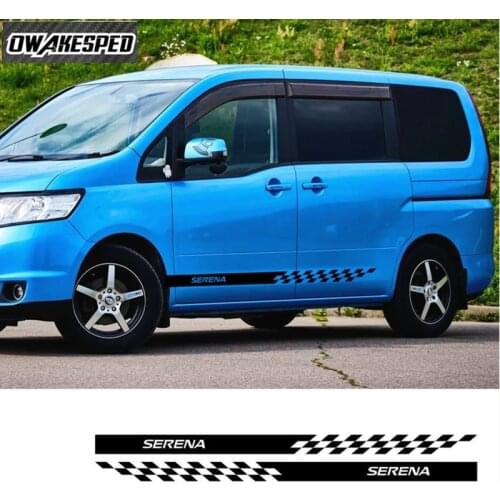 For-Nissan Serena Vehicle Auto Body Door Decor Decals Racing Sport 2 PCS Vinyl Decals Car Styling Side Stripes Skirt Stickers