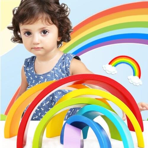 Children Wooden Rainbow Blocks children building blocks wooden toys Color Sort Creative Educational Toy