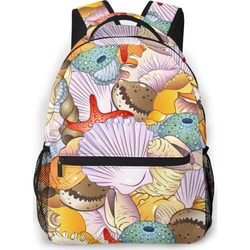 OLN Women Backpack Kids School Bag for Teenage Girls Sea Shells Background Female Laptop Notebook Bagpack Travel Back Pack 2021