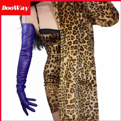 DooWay Ladys Super Long Faux Lambskin Leather Gloves for Evening Cosplay Purple 28inches